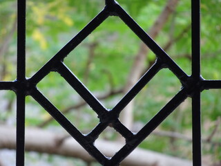 View from window through the grill in the time of lockdown