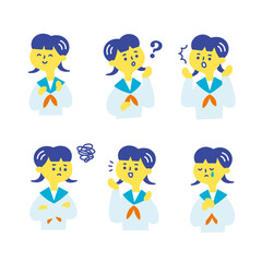 中学生女子が笑う怒る泣く表情感情ポーズセット