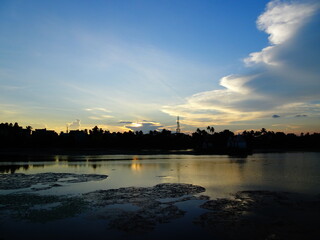 Beautiful sunset view of the lake making a breath taking landscape in Bhubaneswar city