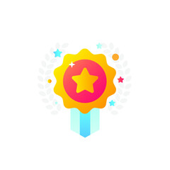 Award Gold medal with Star Circle Icon. Flat Design Vector Illustrationю.