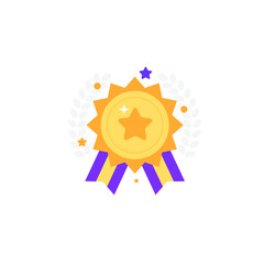 Award Gold medal with Star Circle Icon. Flat Design Vector Illustrationю.
