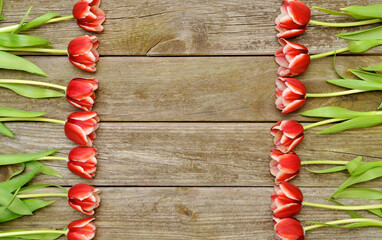 Rote Tulpen auf Holzhintergrund