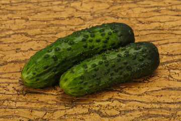 Ripe fresh green two cucumbers