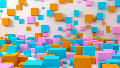 Abstract 3d render, modern geometric background design, composition of colorful cubes