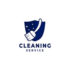 Cleaning Service Business logo  with broom and shield vector design