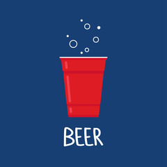 Red beer cup vector. Beer pong poster design. free space for text.