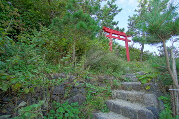 TORII on the rock, Japanese religious thing in Itoigawa, Japan