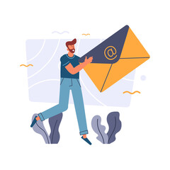 Subscribe, happy man in casual clothes standing and holding a big subscription mail vector illustration for website