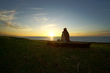 Sunset in nostalgic atmosphere in rural seaside of Japan, Itoigawa, Nigata, Japan