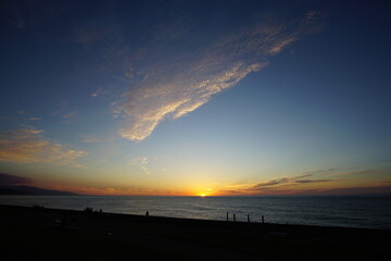 Sunset in nostalgic atmosphere in rural seaside of Japan, Itoigawa, Nigata, Japan