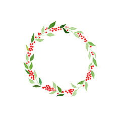 Christmas berry wreath on white background