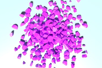 The sphere was torn to pieces after the crash.Pink cracked sphere. 3d rendering abstract geometric shapes.Displacement surface. Random patterns extruded from the plastic sphere shape.3D sphere Mashed.