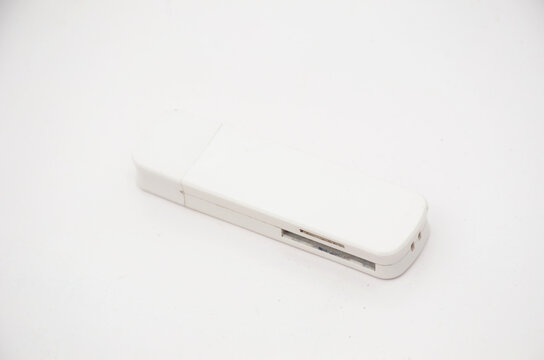 the white color memory card reader isolated on white background.