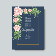 wedding invitation template with beautiful and elegant floral watercolor