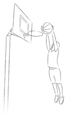 Sketch of the guy who jumped to throw a basketball into the hoop