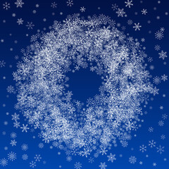 Silver Snowfall Vector Blue Background. Winter 