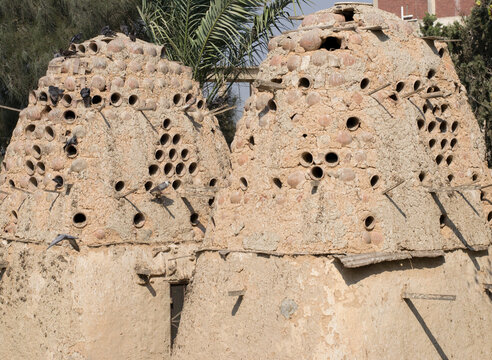 Traditional Egyptian dovecotes made of mud for pigeons. 