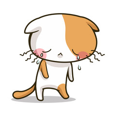 Cartoon illustration little orange white cat standing crying poor. Isolated and clipart on white background. Vector cartoon character. decoration, sticker, logo and pattern.