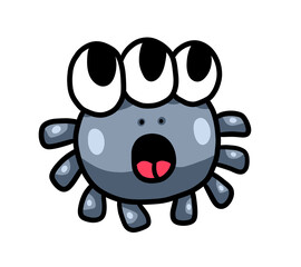 Adorable Stylized Little Three Eyed Grey Spider