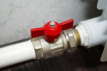 Ball valve for water switching. Central heating pipe