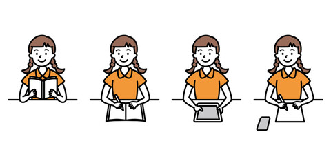 デスクで読み書きする女の子C