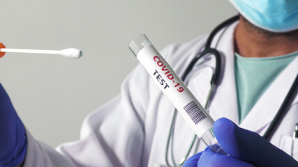 Medical has a PCR test Coronavirus COVID-19, collection process nasal samples NP and OP oral, viral...