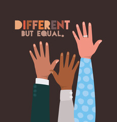 different but equal and diversity skin hands vector design