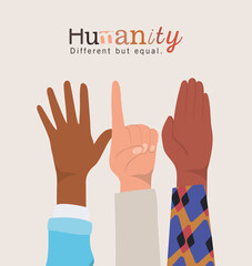 humanity different but equal and diversity hands skin vector design