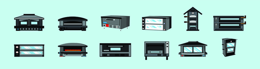 set of oven cartoon icon design template with various models. vector illustration