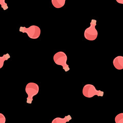 Seamless pattern with magic potion and bottled elixirs on a black background.Design of banners, wrapping paper