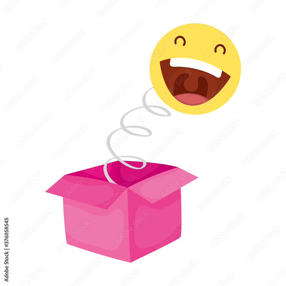 Wall mural crazy emoji face in surprise box fools day