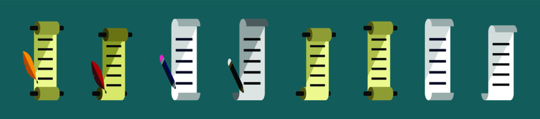 set of paper scroll cartoon icon design template with various models. vector illustration