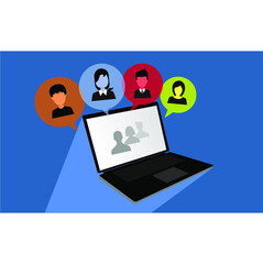 laptop and people in colorful bubbles, chat, conversation, talk