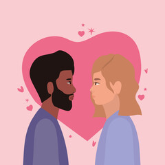 couple of woman and man in side view in front of heart vector design