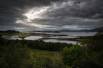 Stalker Castle on a tidal islet on Loch Laich, Argyll, Scotland, United Kingdom