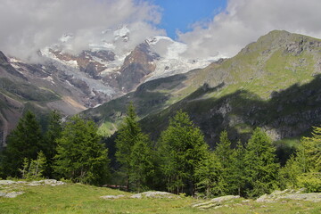 Fototapeta na wymiar Views of the Monte Rosa massif from Colle di Bettaforca. 
