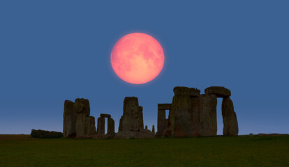 Stonehenge with lunar eclipse - United Kingdom"Elements of this image furnished by NASA"
