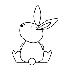cute easter little rabbit seated back character line style icon