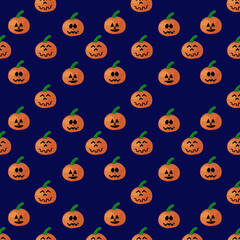 seamless pattern with funny pumpkins for Halloween on a blue background