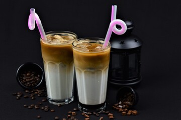 coffee latte with ice cream and cinnamon