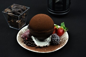 ice cream with chocolate sauce