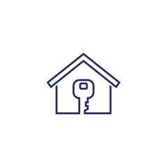home and key line icon on white