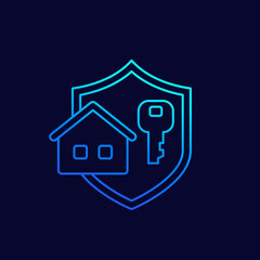 home and key line icon with a shield