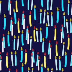 seamless pattern with multi-colored greeting candles. Hand-drawn, children's cartoon graphics for decoration of textile, Wallpaper or wrapping paper	