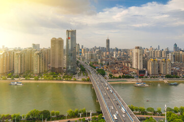 Wuhan city skyline scenery in summer, Hubei, China