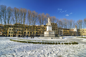 Fototapeta na wymiar St Catherine Square in Pisa after a snow storm in winter, Italy