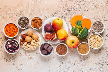 Products rich in fiber. Healthy diet food.
