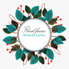 Watercolor floral frame. Botanical wreath. Greenery illustration on a white background. Postcard, poster, banner with space for text