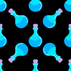 Seamless pattern with potion bottle.The concept of Halloween, witchcraft. Design of banners, wrapping paper, packaging