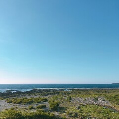 Landscape in Taiwan with green grassland and seas, Lyudao Taiwan